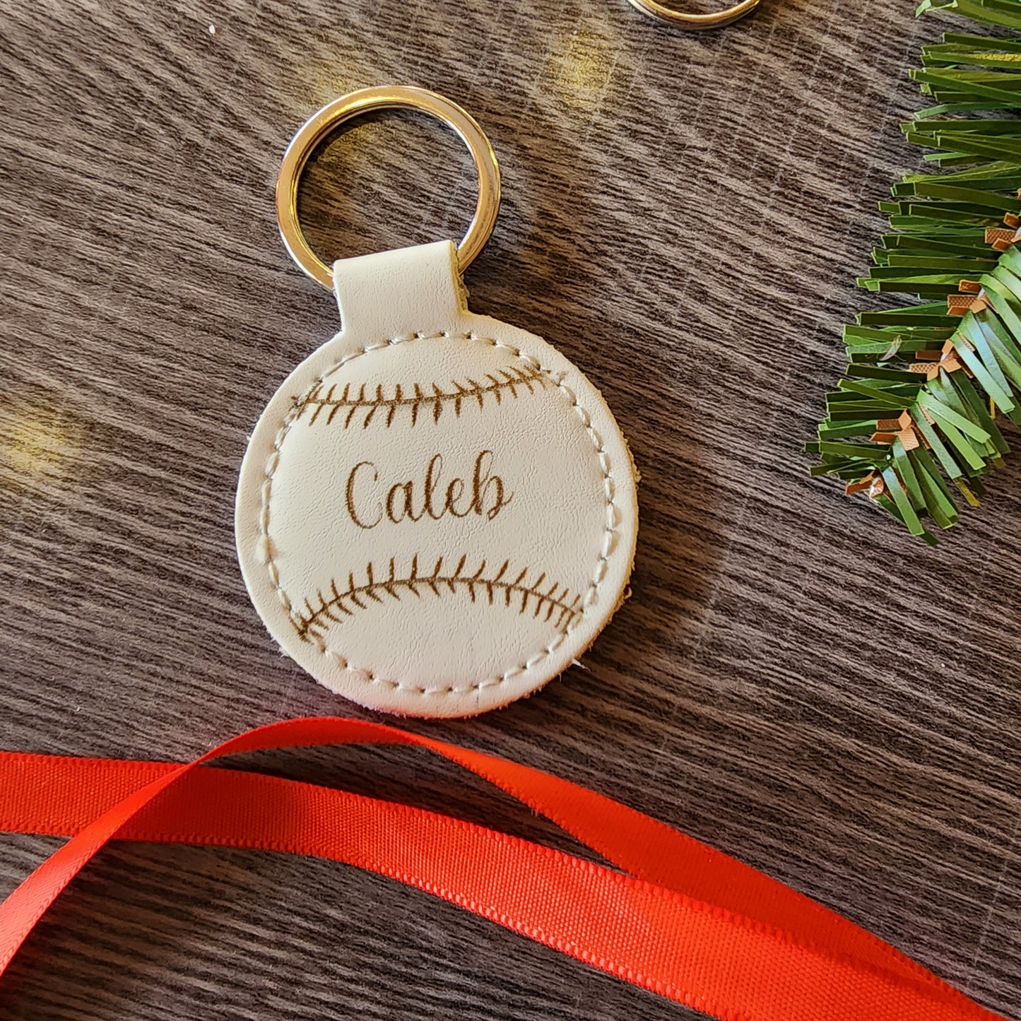 Personalized Baseball Keychains on White Leather