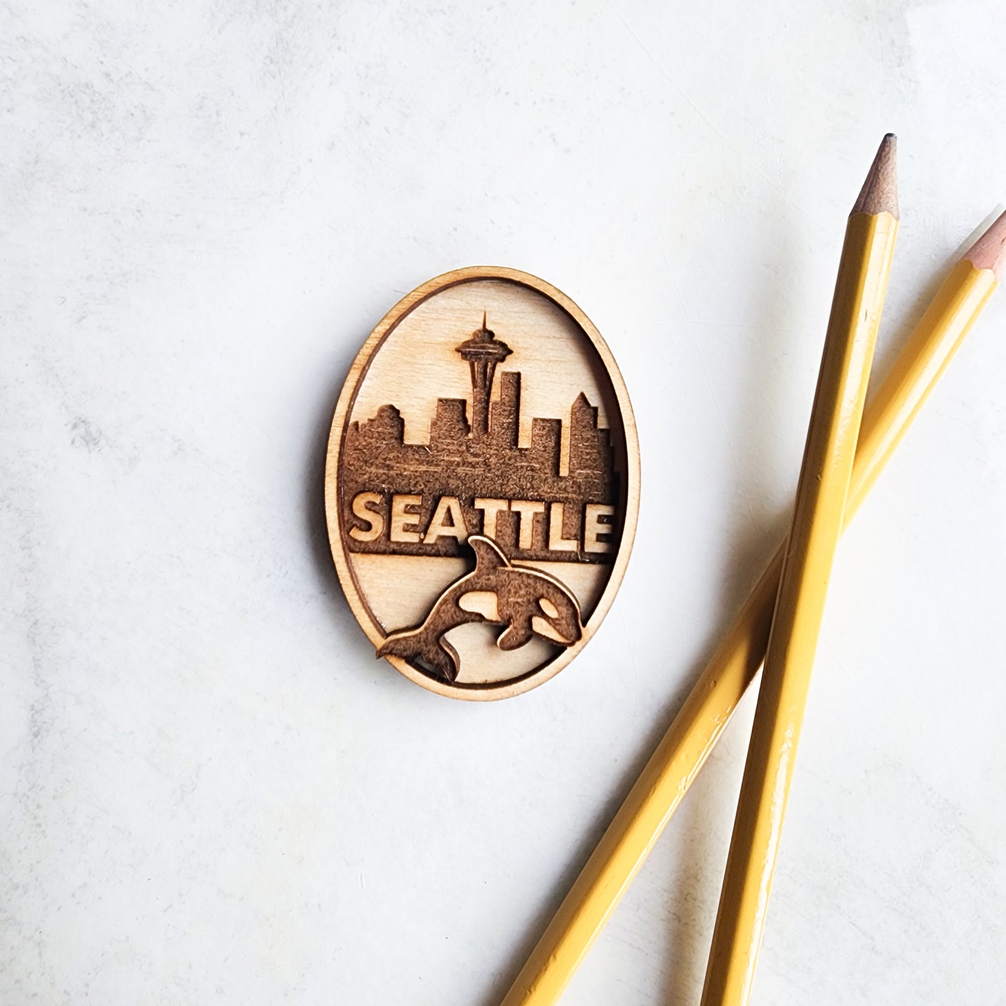 Seattle Magnet with space needle and orcas