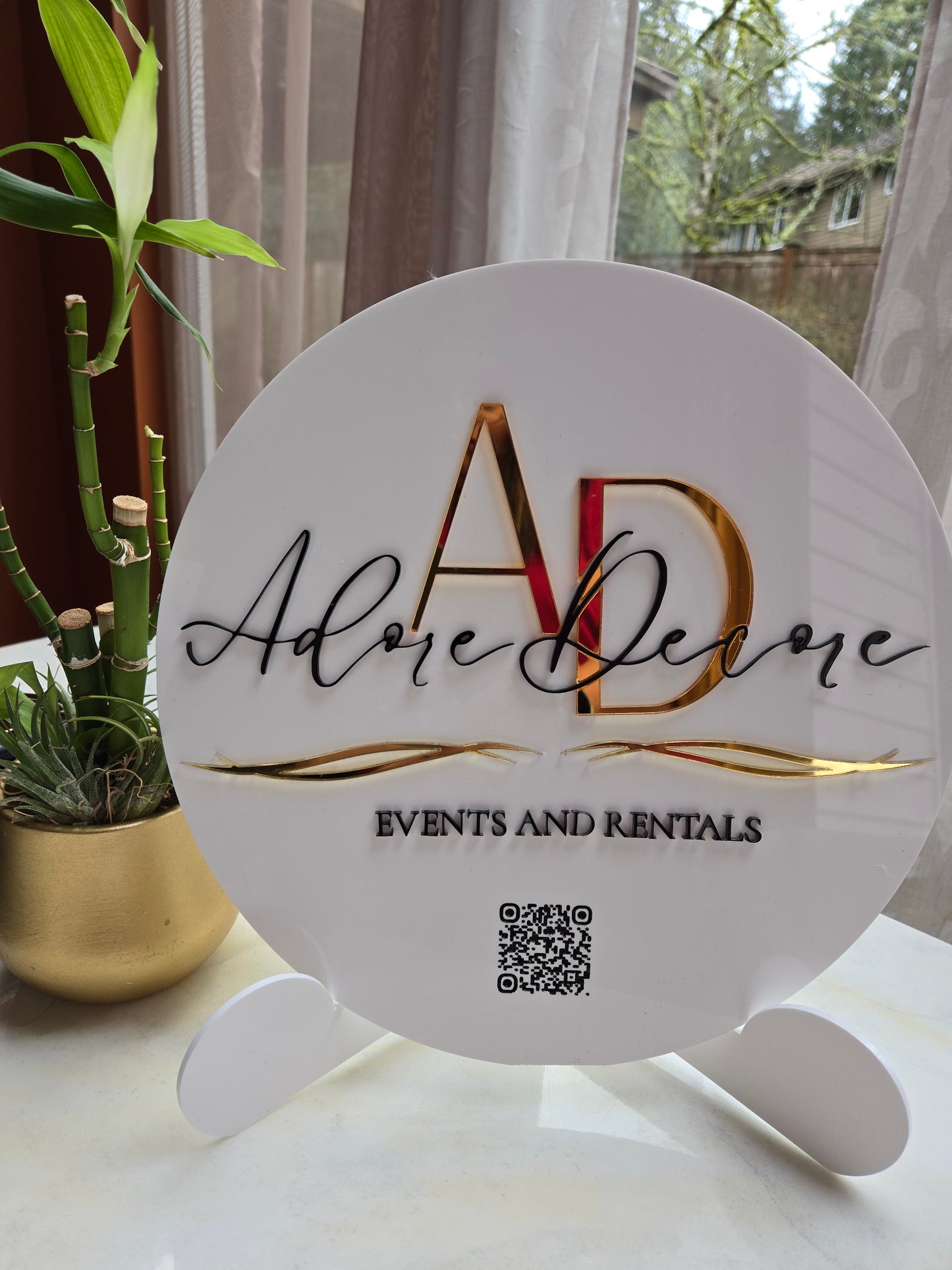 12" Table Top Round Logo Sign with Stand, 3D Acrylic