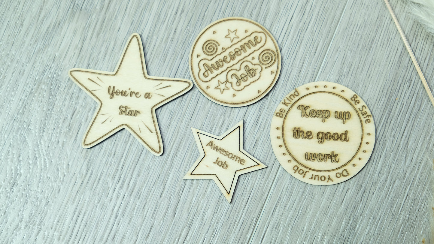 Tokens, coins, engraved 1.5" shapes, 10 pcs