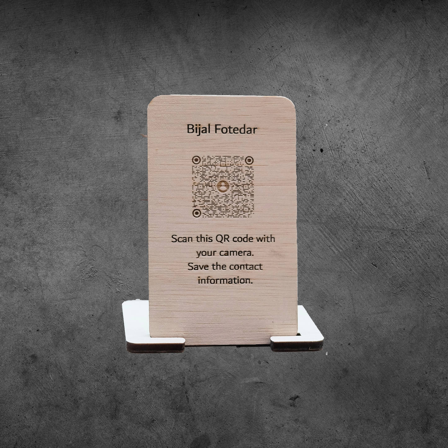 Engraved Table top QR code sign with stand, wooden